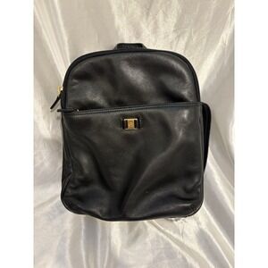 Etienne Aigner Black Leather Handbag Backpack Purse Gold Hardware